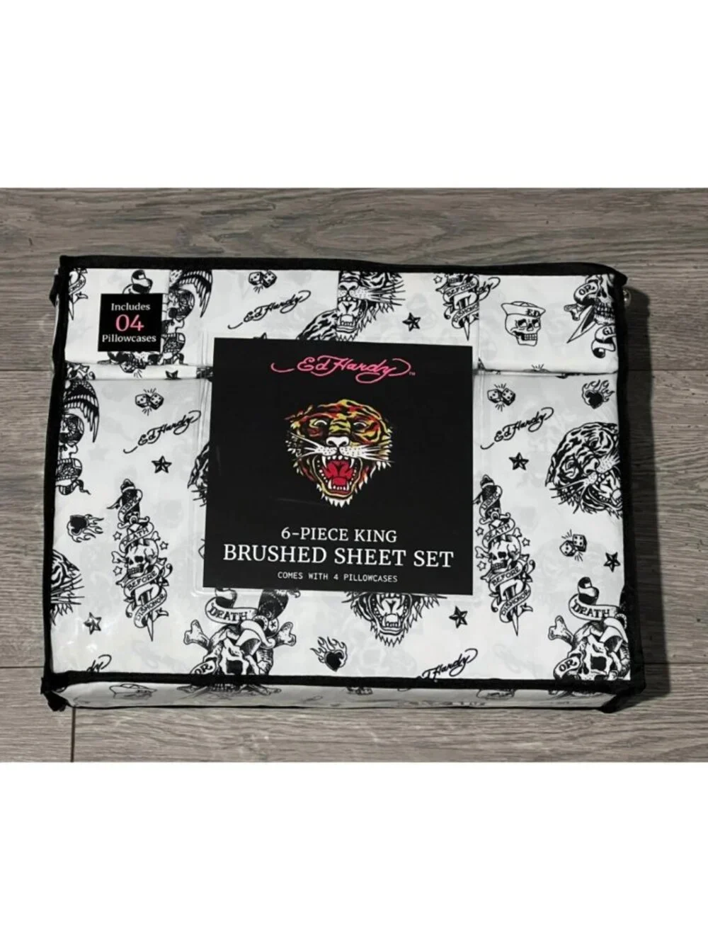 ED HARDY KING White Black Sheet Set 6pc New Tattoo Skull Dagger Tiger Y2K Grunge